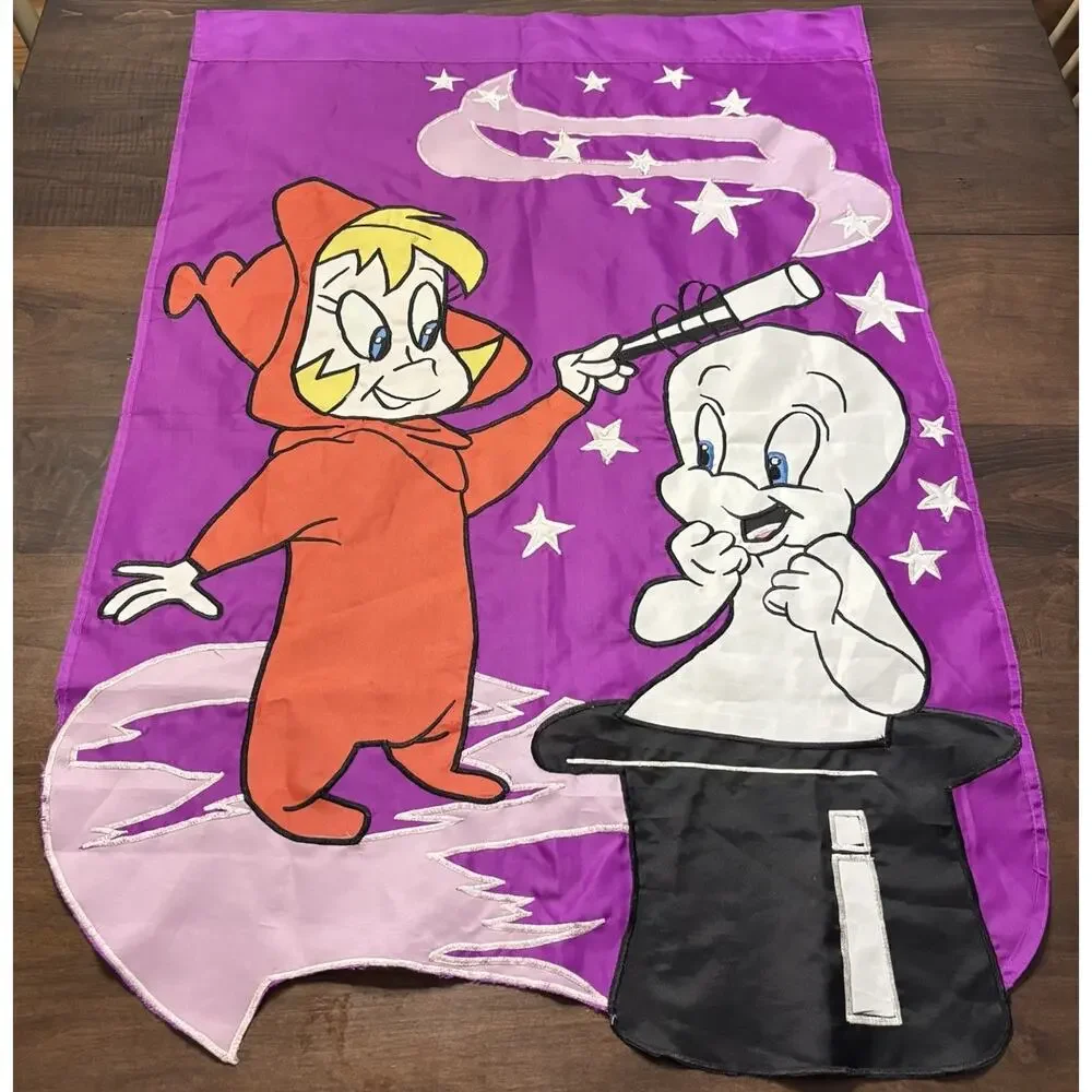 Vtg 90s Casper Ghost & Wendy Witch Trick or Treat Halloween Outdoor Flag Banner